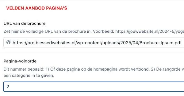 Velden aanbod pagina's